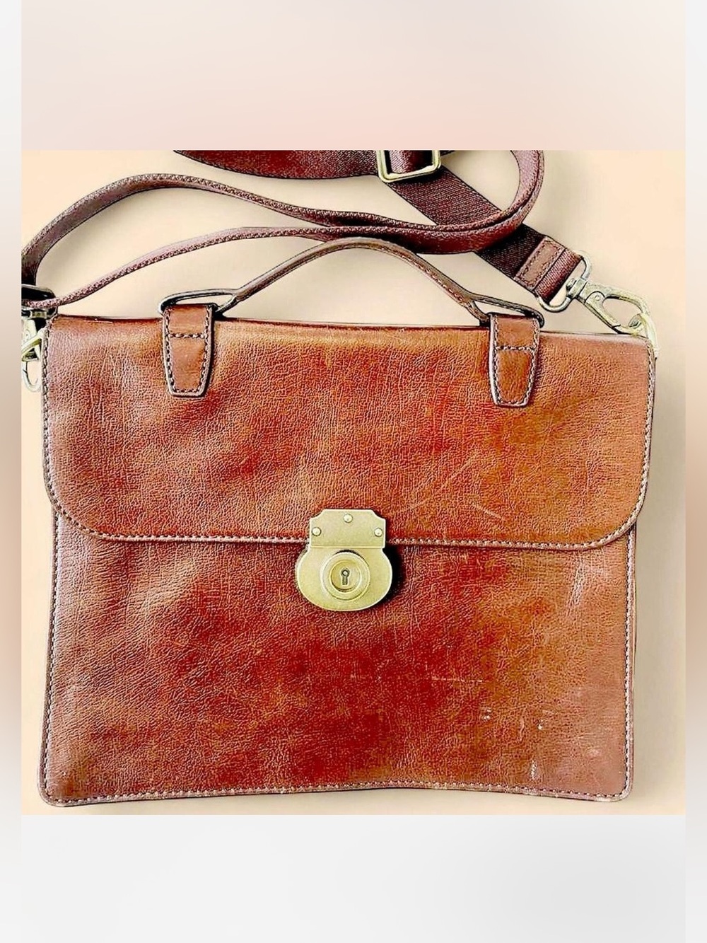 Fossil brown leather Estate Messenger Briefcase Crossbody new with tags #fossil